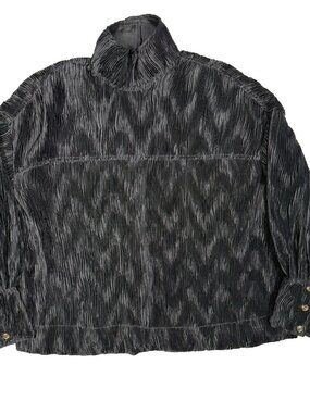 GANNI Ruffle Blouse Pleated Top Black Oversized Balloon Sleeves XS